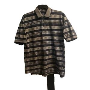 Vintage Van Heusen Men Sz. M Blue/Grey Striped Short Sleeve Polo High Lo Shirt